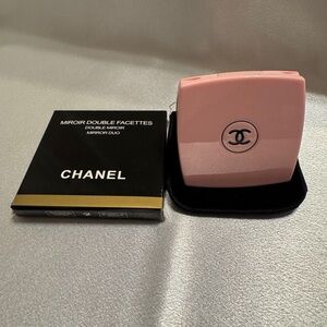 NWT Chanel Pink with Black CC Dual Magnifying Square Mirror w/Dust
Cover & Box